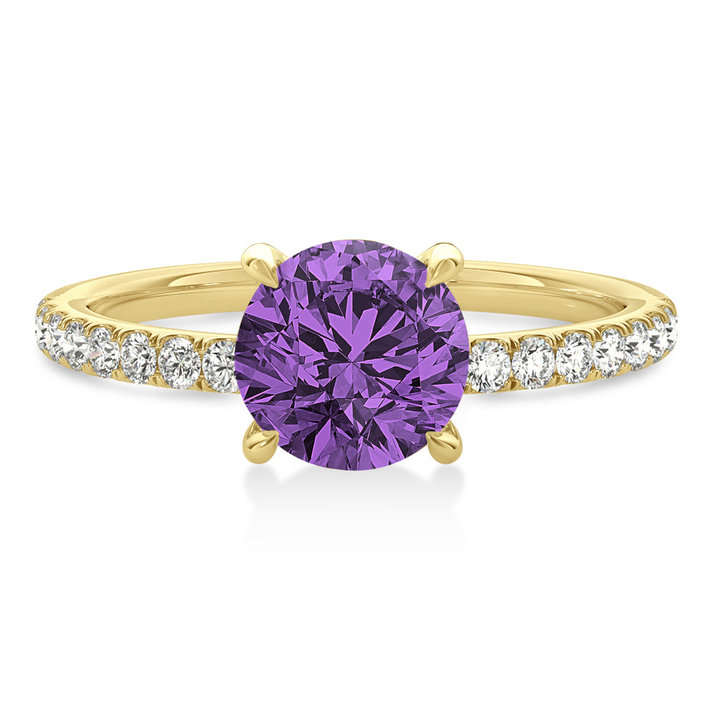 Round Amethyst & Diamond Single Row Hidden Halo Engagement Ring 14k Yellow Gold (1.25ct)