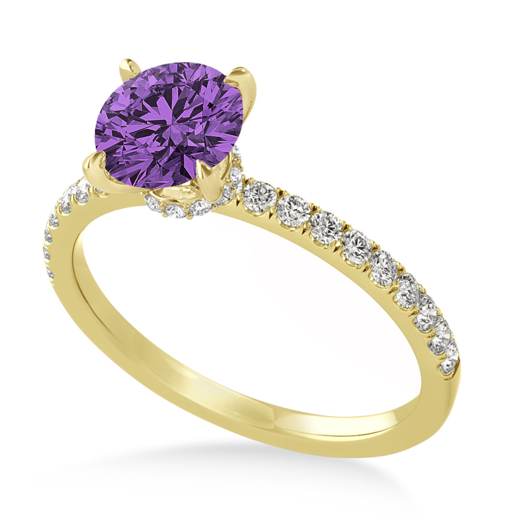 Round Amethyst & Diamond Single Row Hidden Halo Engagement Ring 14k Yellow Gold (1.25ct)