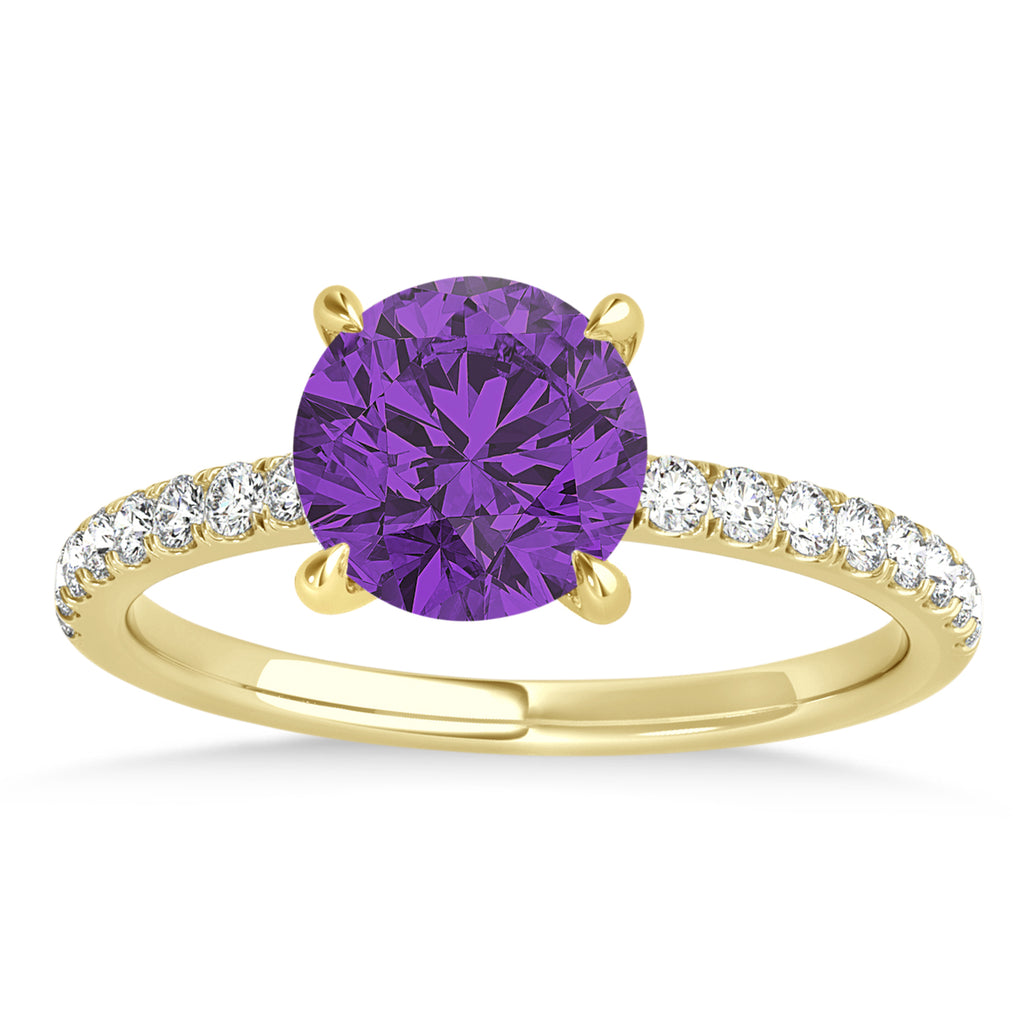 Round Amethyst & Diamond Single Row Hidden Halo Engagement Ring 14k Yellow Gold (1.25ct)