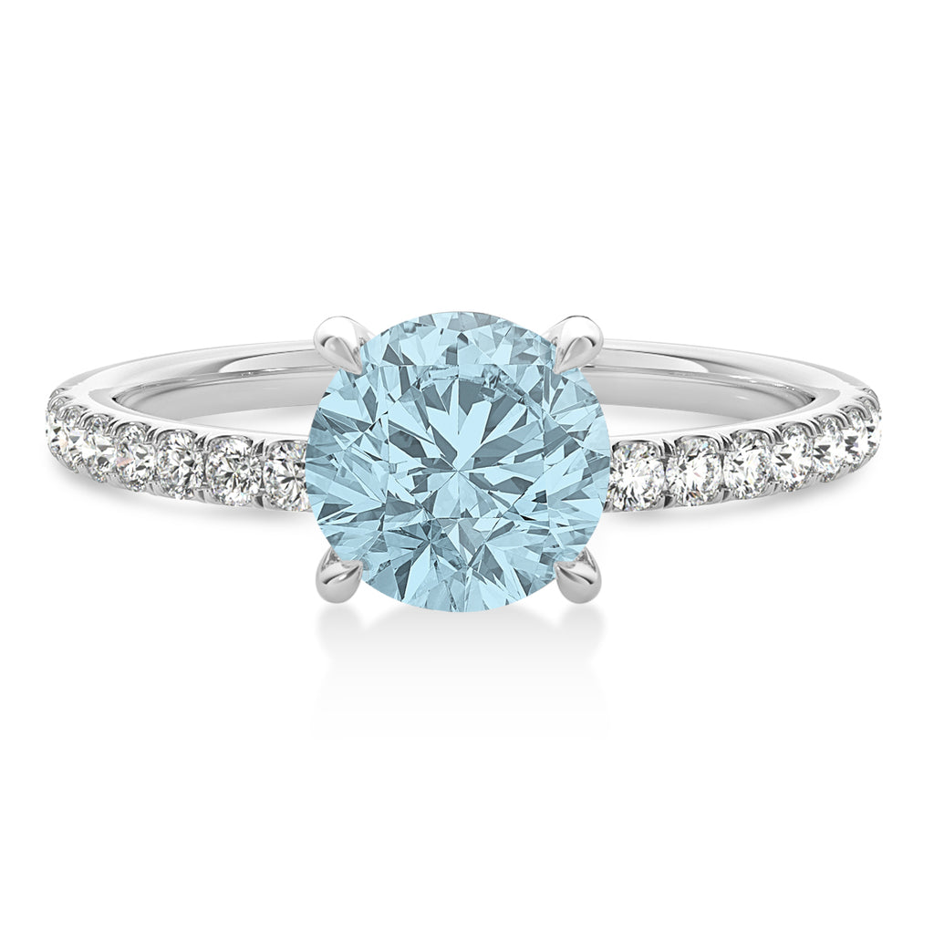 Round Aquamarine & Diamond Single Row Hidden Halo Engagement Ring 14k White Gold (1.25ct)