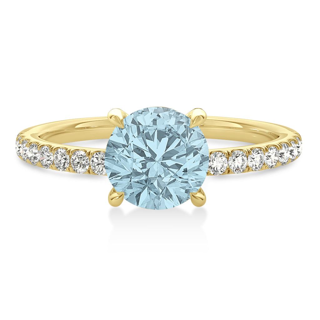 Round Aquamarine & Diamond Single Row Hidden Halo Engagement Ring 14k Yellow Gold (1.25ct)