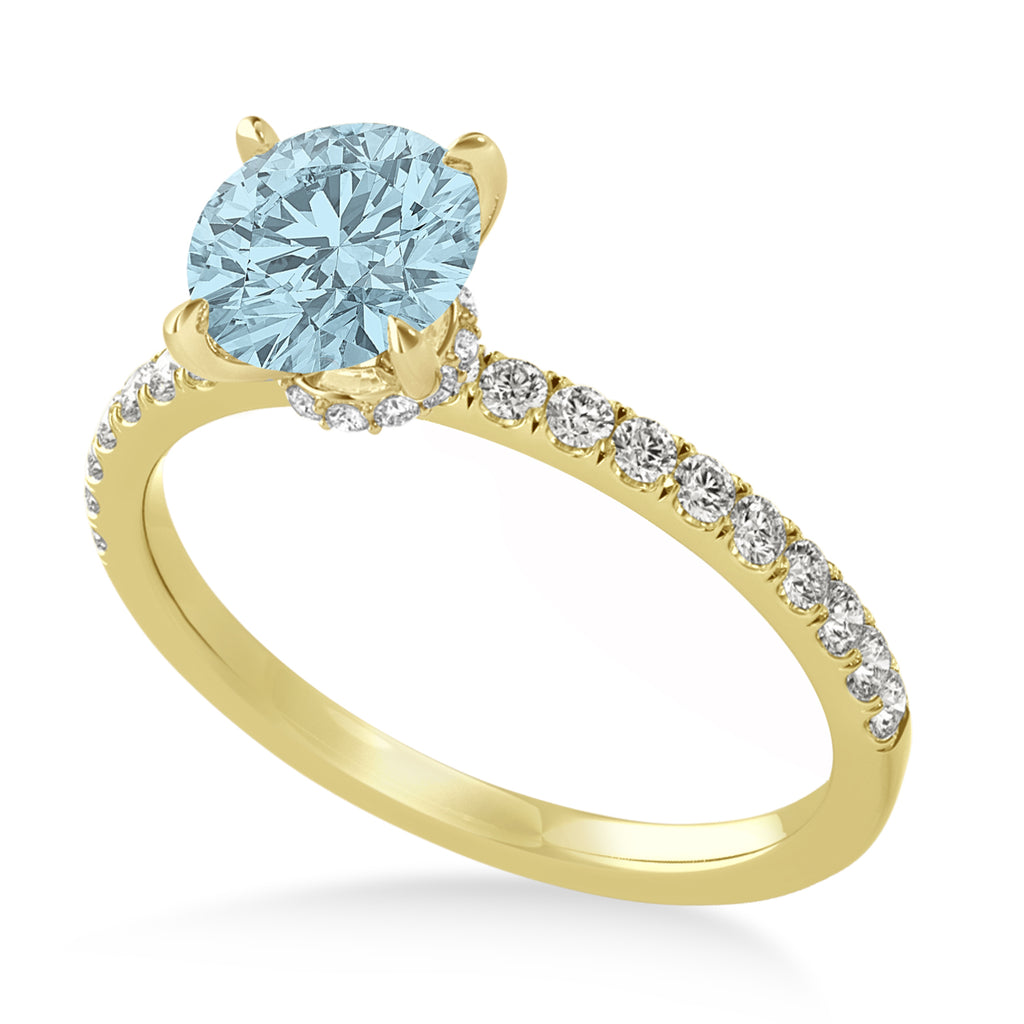 Round Aquamarine & Diamond Single Row Hidden Halo Engagement Ring 14k Yellow Gold (1.25ct)