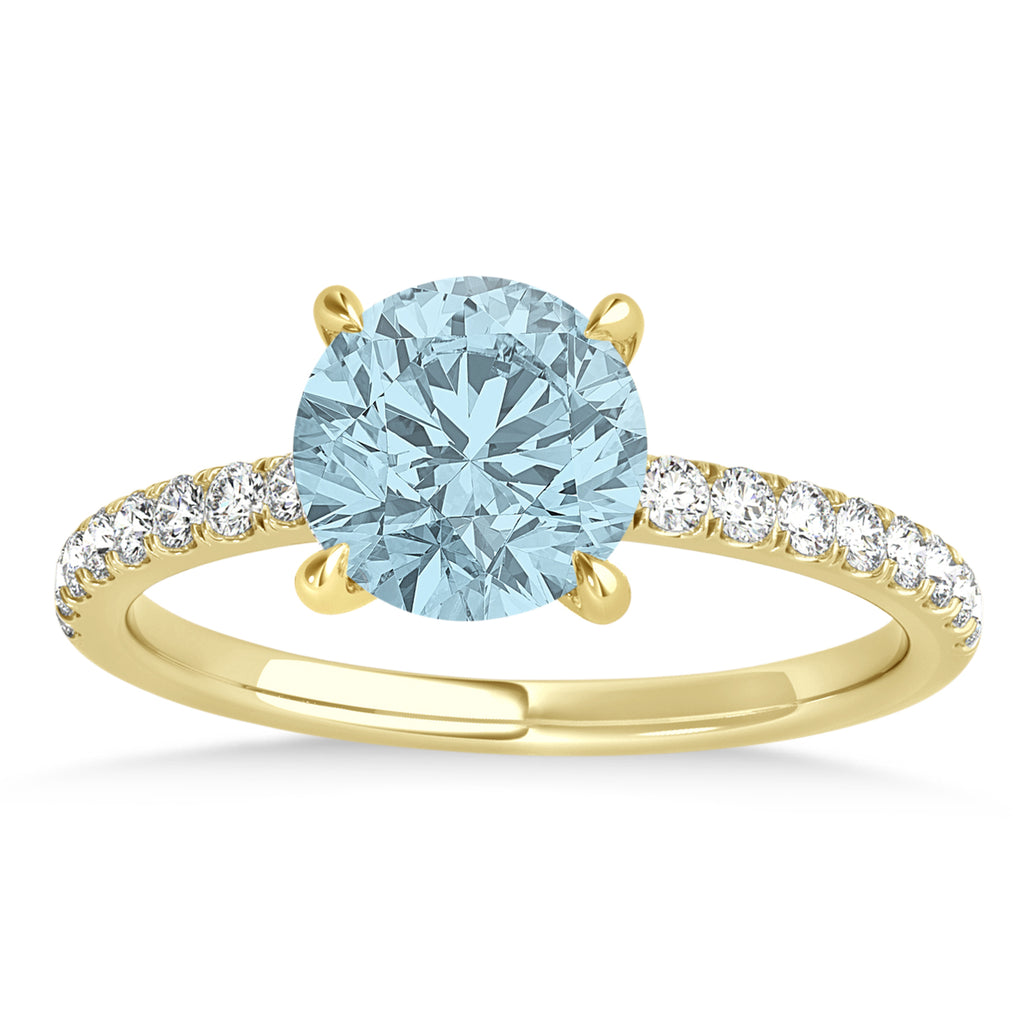 Round Aquamarine & Diamond Single Row Hidden Halo Engagement Ring 14k Yellow Gold (1.25ct)