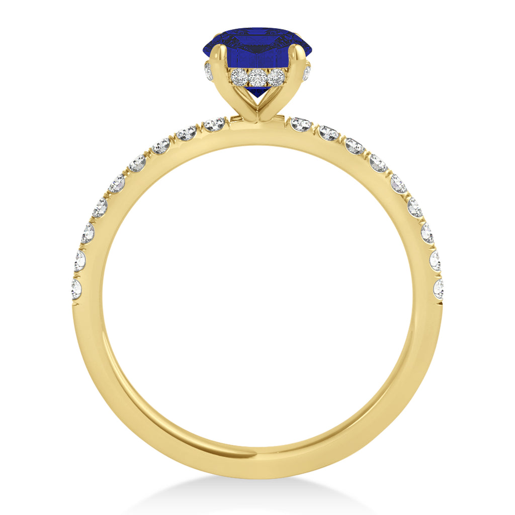 Round Blue Sapphire & Diamond Single Row Hidden Halo Engagement Ring 14k Yellow Gold (1.25ct)