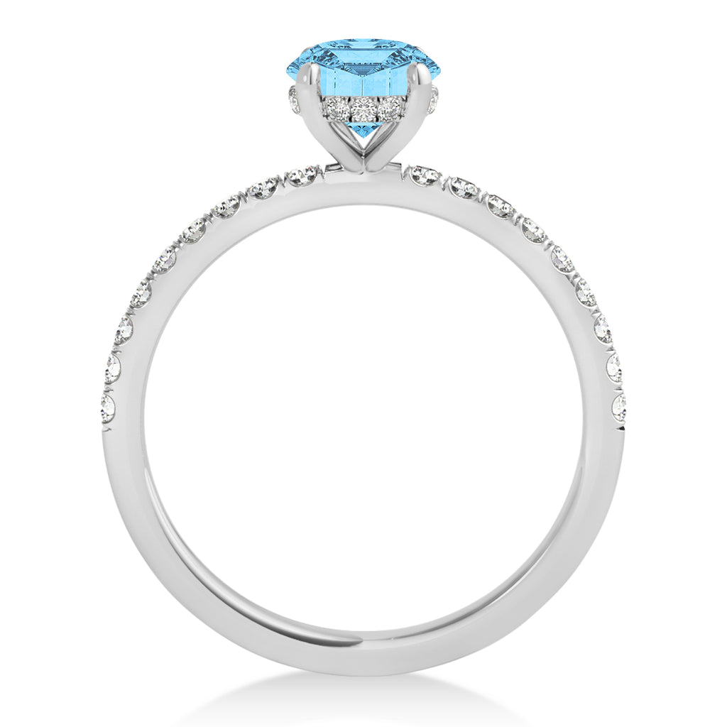 Round Blue Topaz & Diamond Single Row Hidden Halo Engagement Ring 14k White Gold (1.25ct)