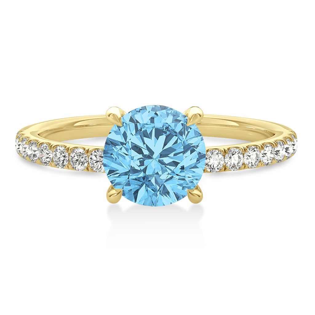 Round Blue Topaz & Diamond Single Row Hidden Halo Engagement Ring 14k Yellow Gold (1.25ct)