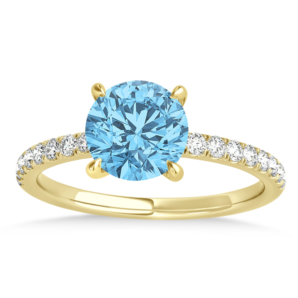 Round Blue Topaz & Diamond Single Row Hidden Halo Engagement Ring 14k Yellow Gold (1.25ct)