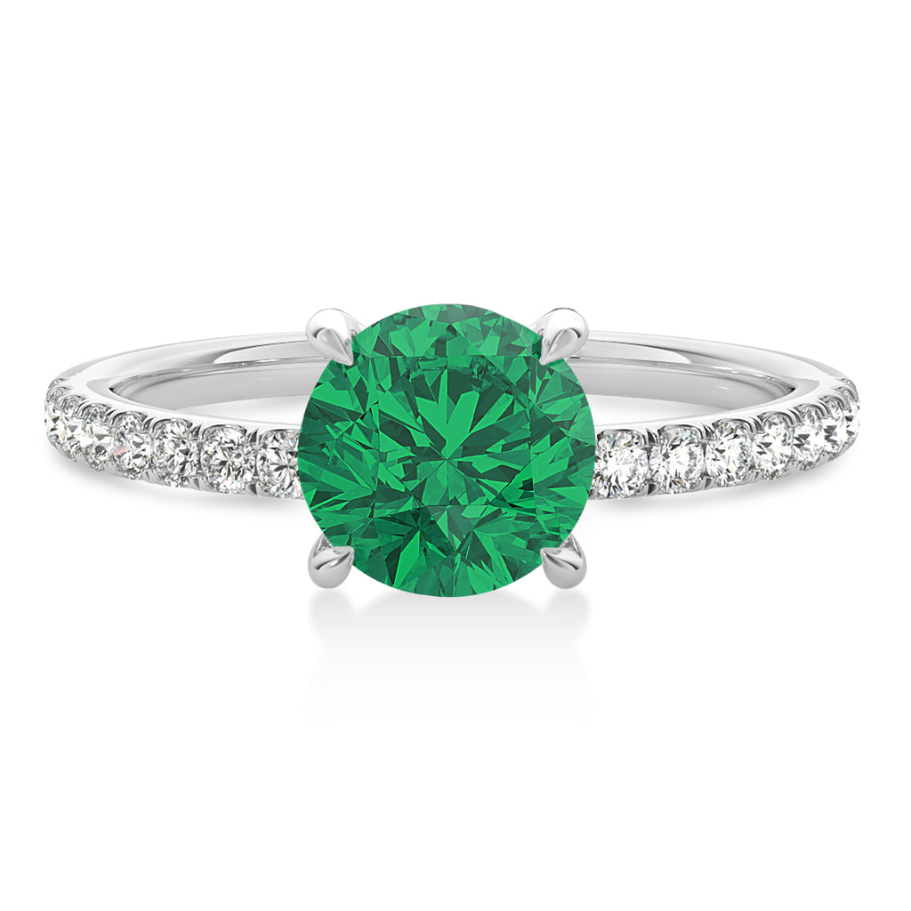Round Emerald & Diamond Single Row Hidden Halo Engagement Ring 14k White Gold (1.25ct)