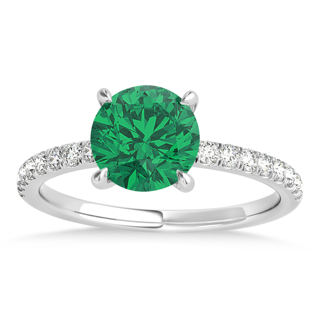 Round Emerald & Diamond Single Row Hidden Halo Engagement Ring 14k White Gold (1.25ct)
