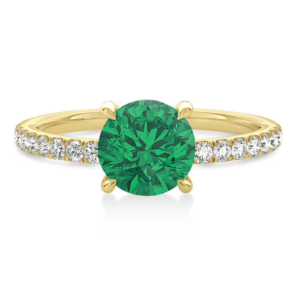 Round Emerald & Diamond Single Row Hidden Halo Engagement Ring 14k Yellow Gold (1.25ct)