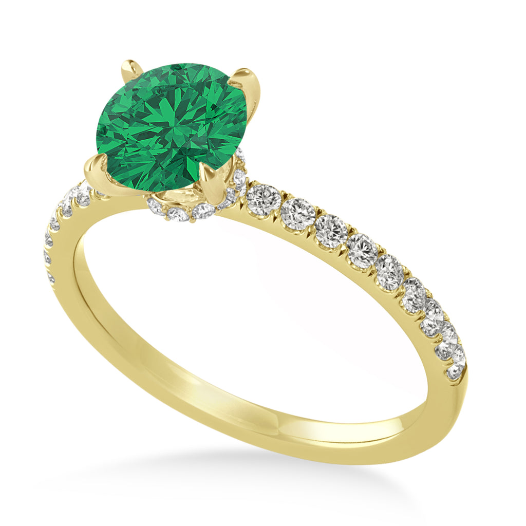 Round Emerald & Diamond Single Row Hidden Halo Engagement Ring 14k Yellow Gold (1.25ct)