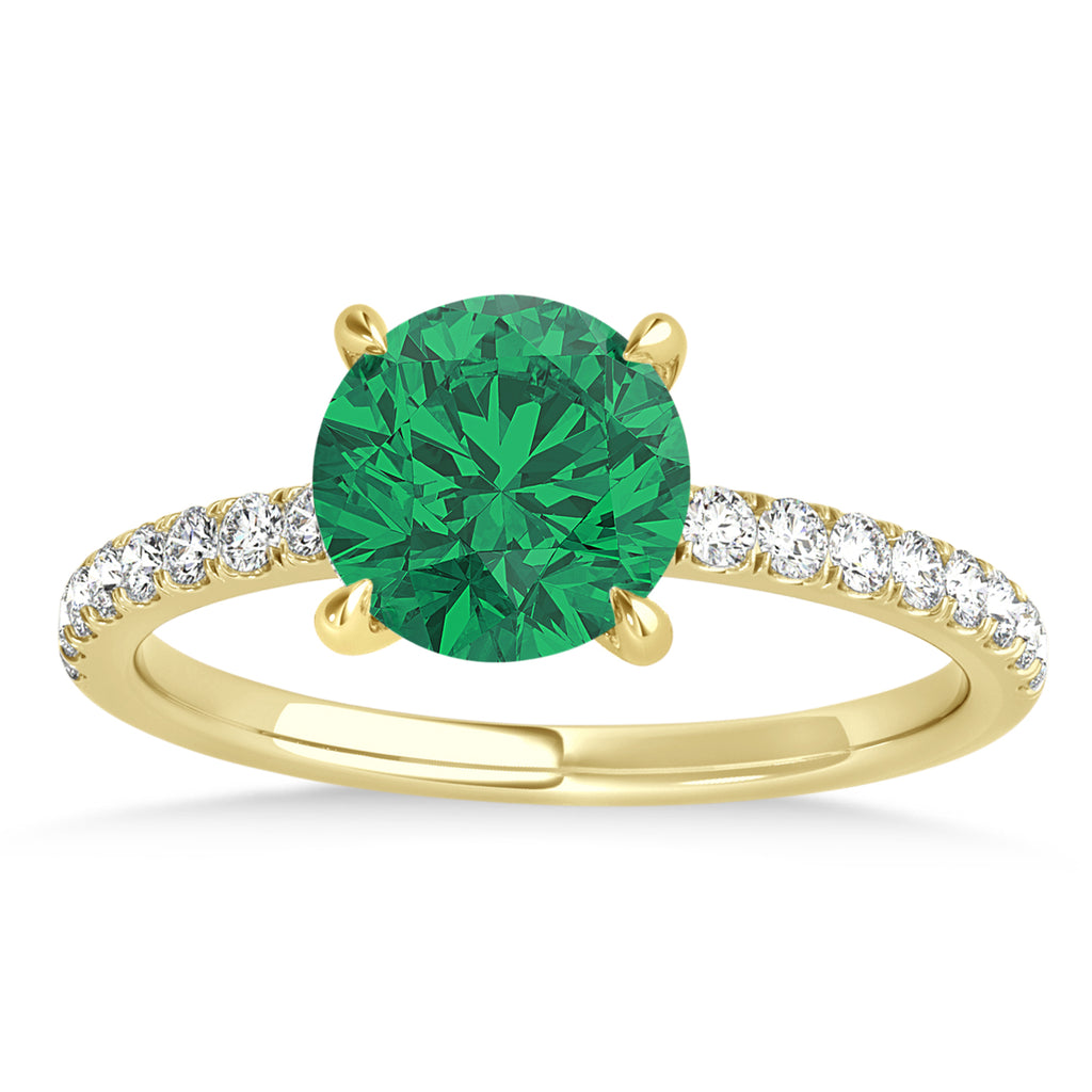 Round Emerald & Diamond Single Row Hidden Halo Engagement Ring 14k Yellow Gold (1.25ct)