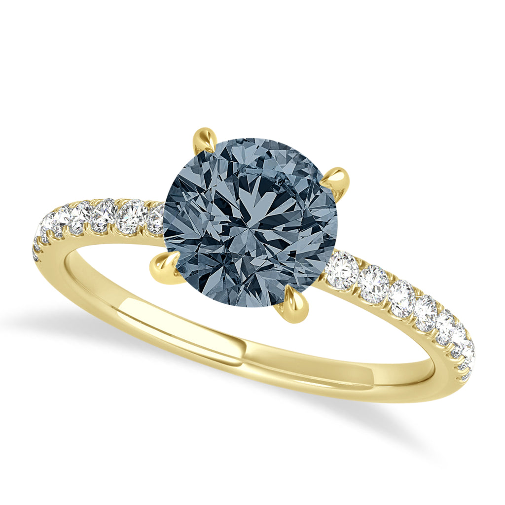 Round Gray Spinel & Diamond Single Row Hidden Halo Engagement Ring 14k Yellow Gold (1.25ct)
