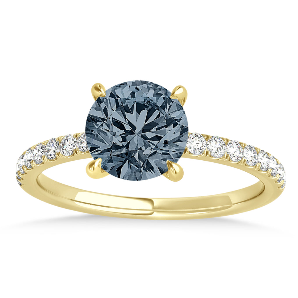 Round Gray Spinel & Diamond Single Row Hidden Halo Engagement Ring 14k Yellow Gold (1.25ct)