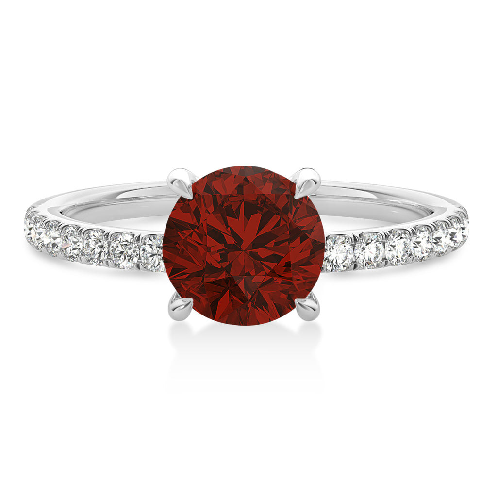 Round Garnet & Diamond Single Row Hidden Halo Engagement Ring 14k White Gold (1.25ct)