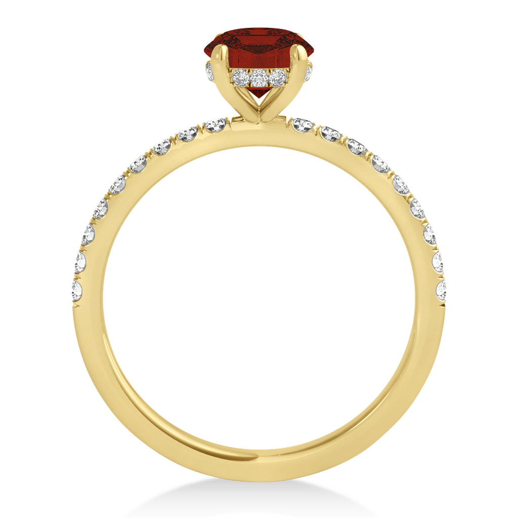 Round Garnet & Diamond Single Row Hidden Halo Engagement Ring 14k Yellow Gold (1.25ct)