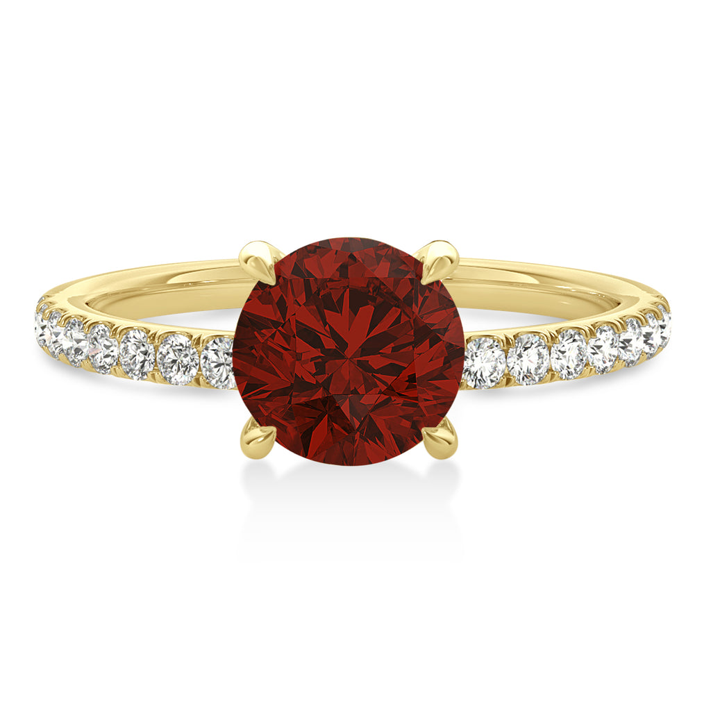Round Garnet & Diamond Single Row Hidden Halo Engagement Ring 14k Yellow Gold (1.25ct)