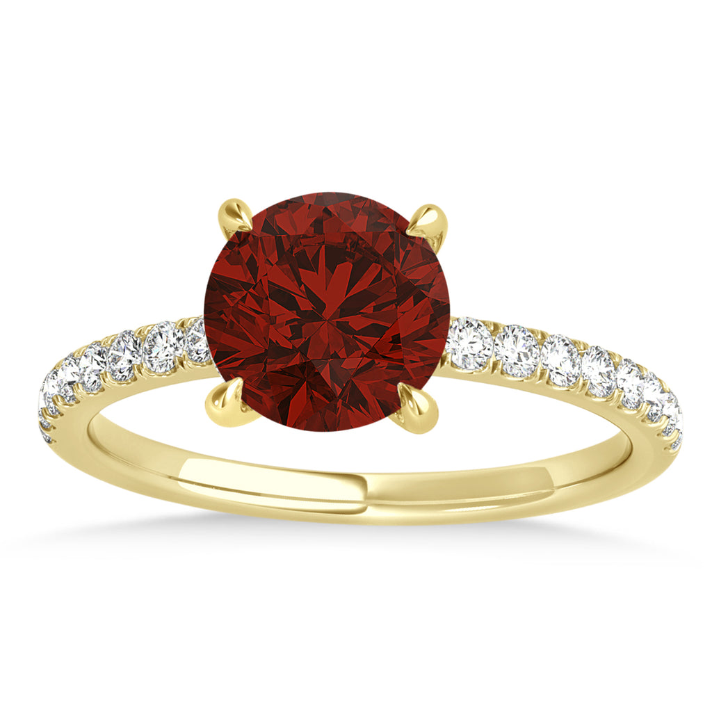 Round Garnet & Diamond Single Row Hidden Halo Engagement Ring 14k Yellow Gold (1.25ct)