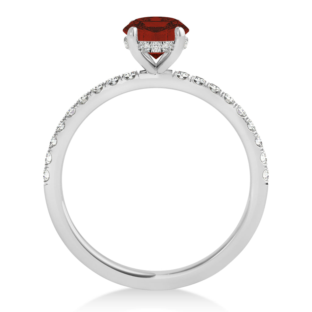 Round Garnet & Diamond Single Row Hidden Halo Engagement Ring 18k White Gold (1.25ct)