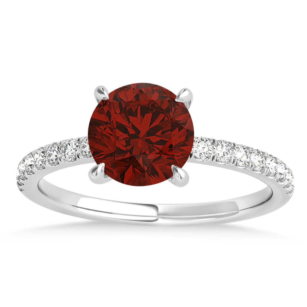 Round Garnet & Diamond Single Row Hidden Halo Engagement Ring 18k White Gold (1.25ct)