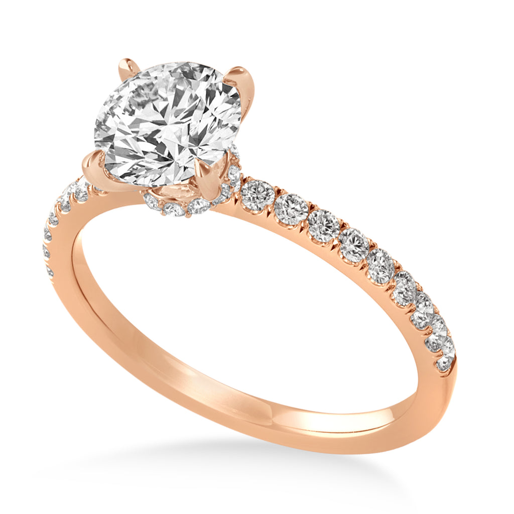 Round Lab Diamond Single Row Hidden Halo Engagement Ring 18k Rose Gold (1.25ct)