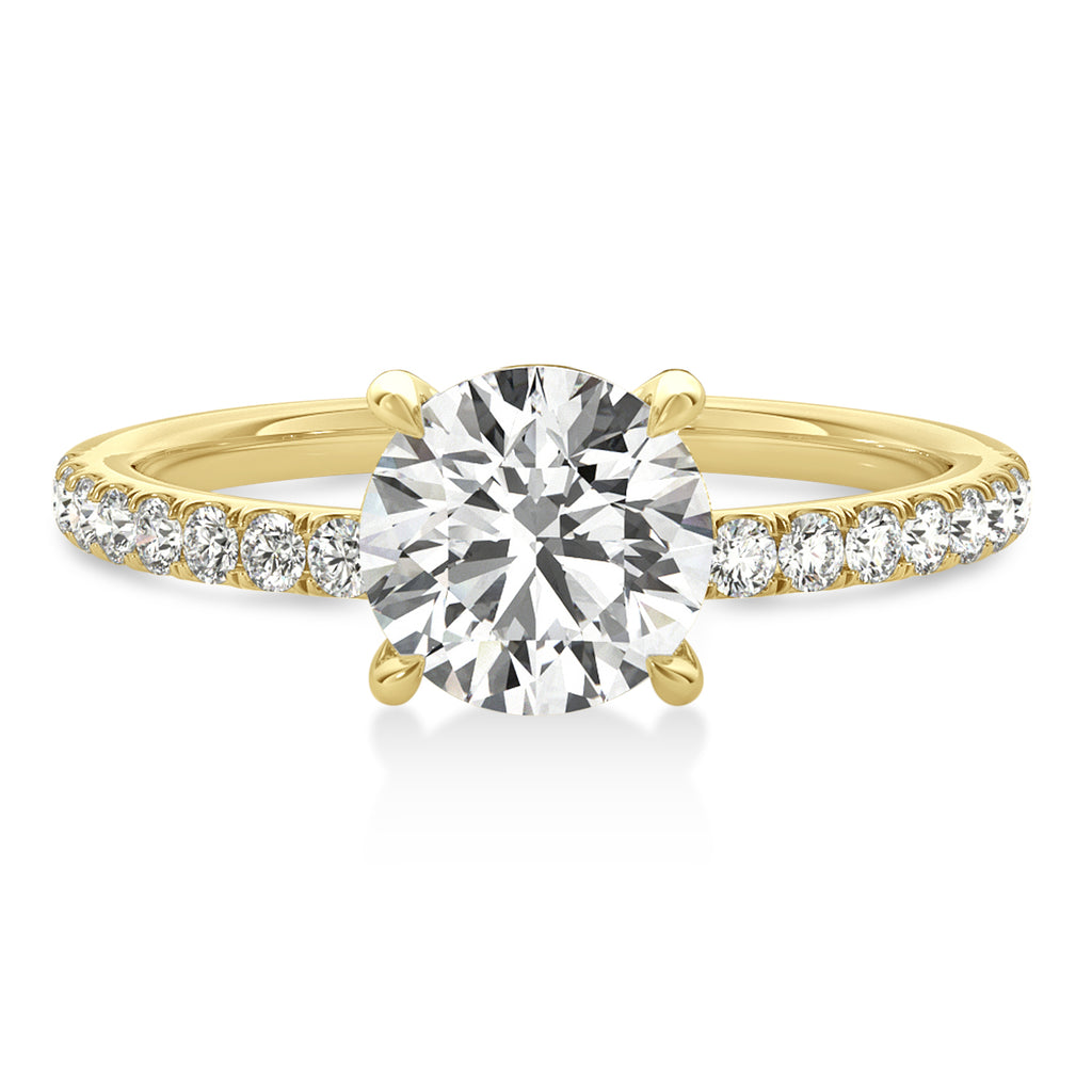 Round Lab Diamond Single Row Hidden Halo Engagement Ring 18k Yellow Gold (1.25ct)