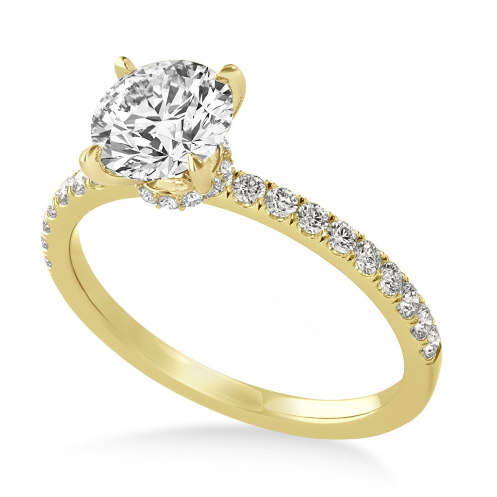 Round Lab Diamond Single Row Hidden Halo Engagement Ring 18k Yellow Gold (1.25ct)