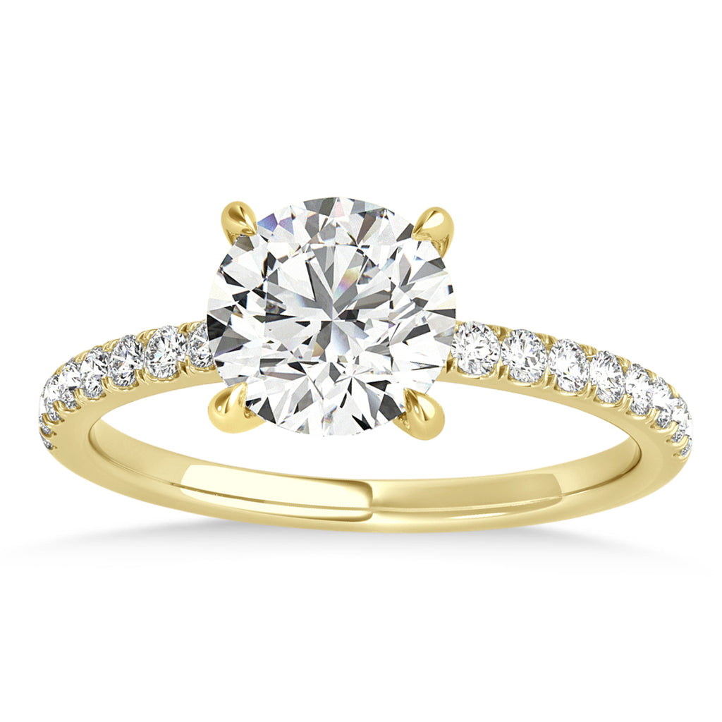 Round Lab Diamond Single Row Hidden Halo Engagement Ring 18k Yellow Gold (1.25ct)