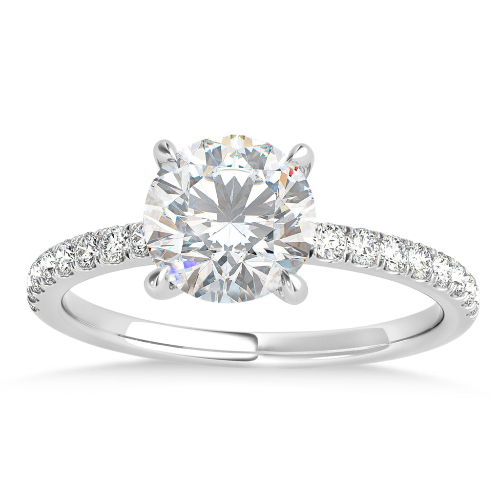 Round Moissanite & Diamond Single Row Hidden Halo Engagement Ring 14k White Gold (1.25ct)