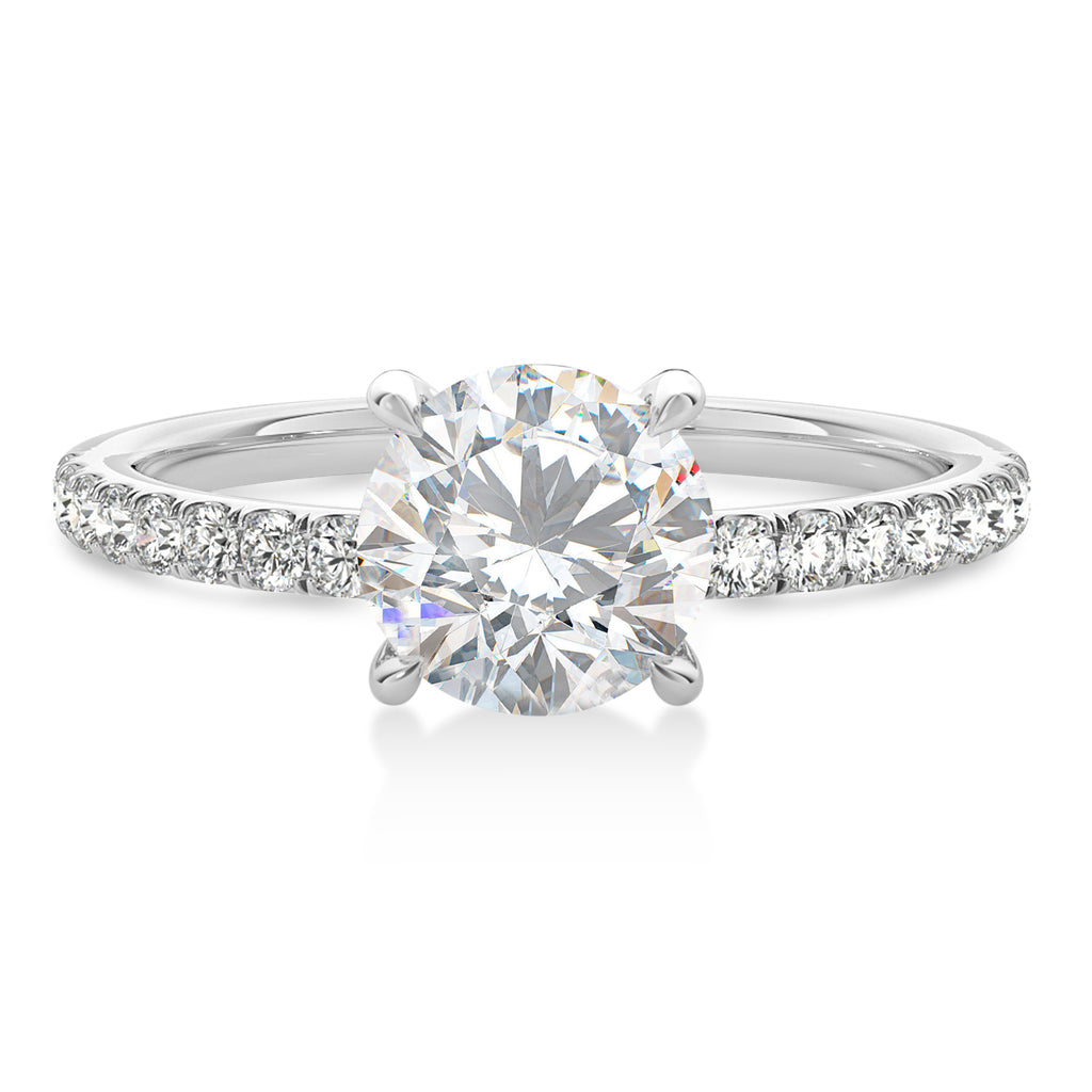Round Moissanite & Diamond Single Row Hidden Halo Engagement Ring 18k White Gold (1.25ct)