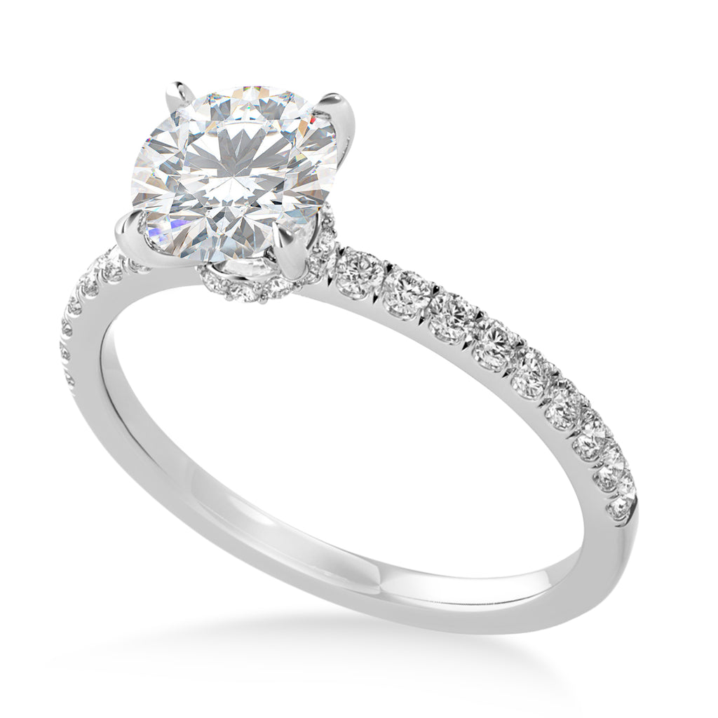 Round Moissanite & Diamond Single Row Hidden Halo Engagement Ring 18k White Gold (1.25ct)