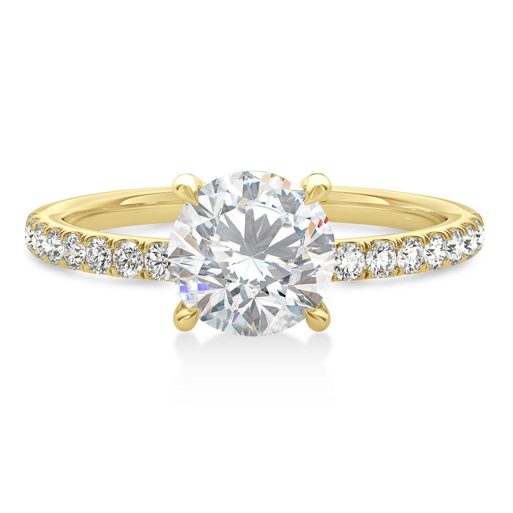 Round Moissanite & Diamond Single Row Hidden Halo Engagement Ring 18k Yellow Gold (1.25ct)