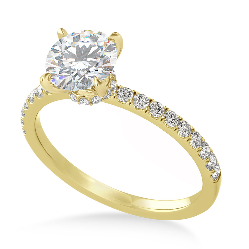 Round Moissanite & Diamond Single Row Hidden Halo Engagement Ring 18k Yellow Gold (1.25ct)