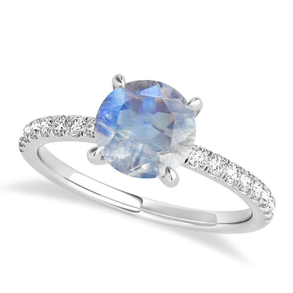 Round Moonstone & Diamond Single Row Hidden Halo Engagement Ring 18k White Gold (1.25ct)
