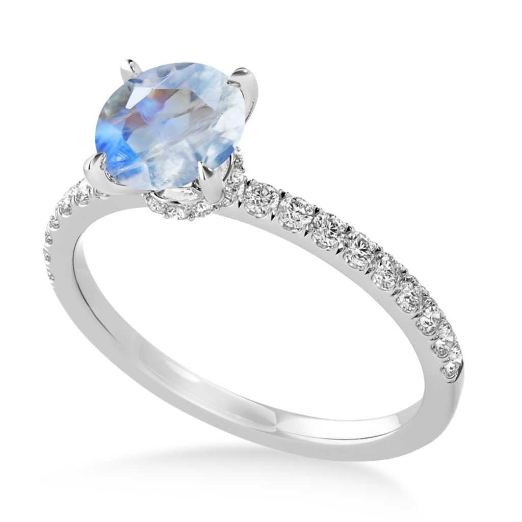 Round Moonstone & Diamond Single Row Hidden Halo Engagement Ring Platinum (1.25ct)