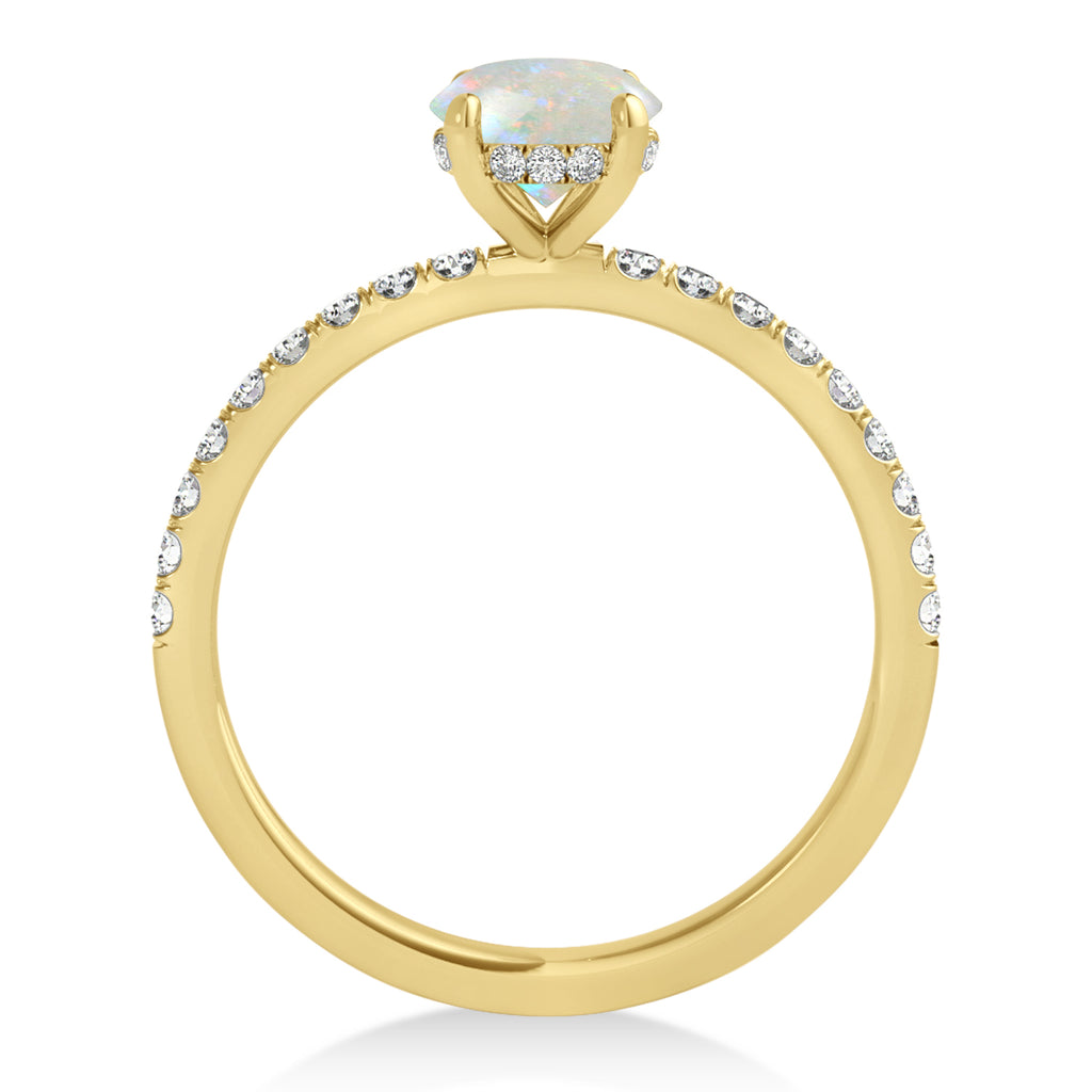Round Opal & Diamond Single Row Hidden Halo Engagement Ring 14k Yellow Gold (1.25ct)