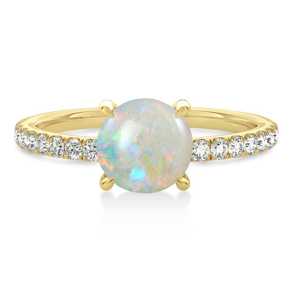 Round Opal & Diamond Single Row Hidden Halo Engagement Ring 14k Yellow Gold (1.25ct)