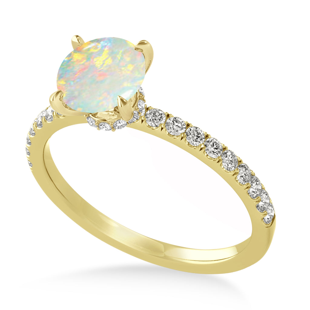 Round Opal & Diamond Single Row Hidden Halo Engagement Ring 14k Yellow Gold (1.25ct)