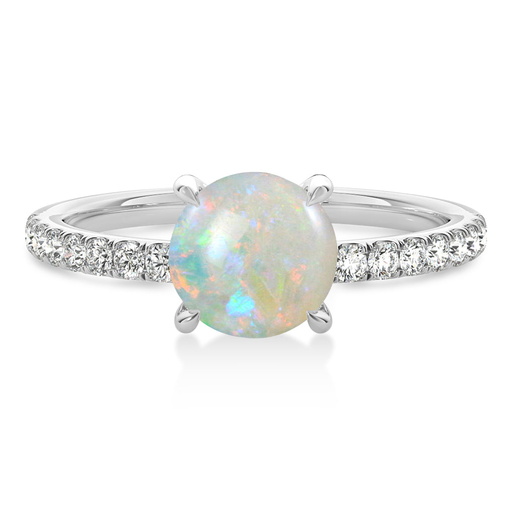 Round Opal & Diamond Single Row Hidden Halo Engagement Ring Platinum (1.25ct)