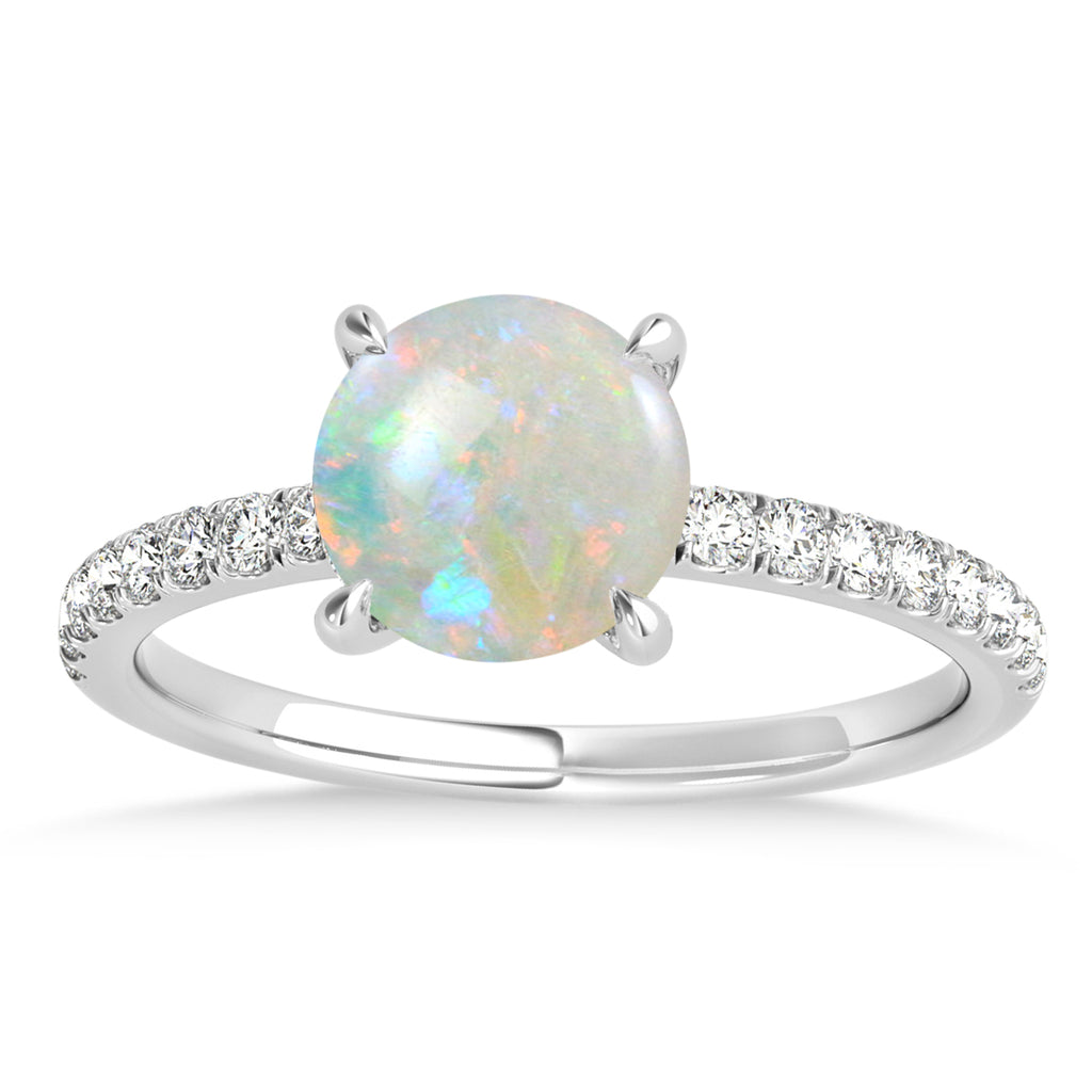Round Opal & Diamond Single Row Hidden Halo Engagement Ring Platinum (1.25ct)