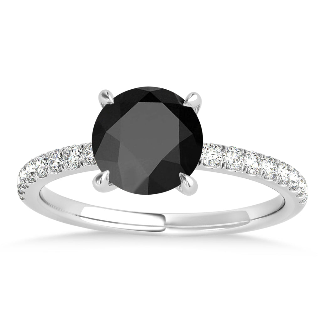 Round Onyx & Diamond Single Row Hidden Halo Engagement Ring 14k White Gold (1.25ct)