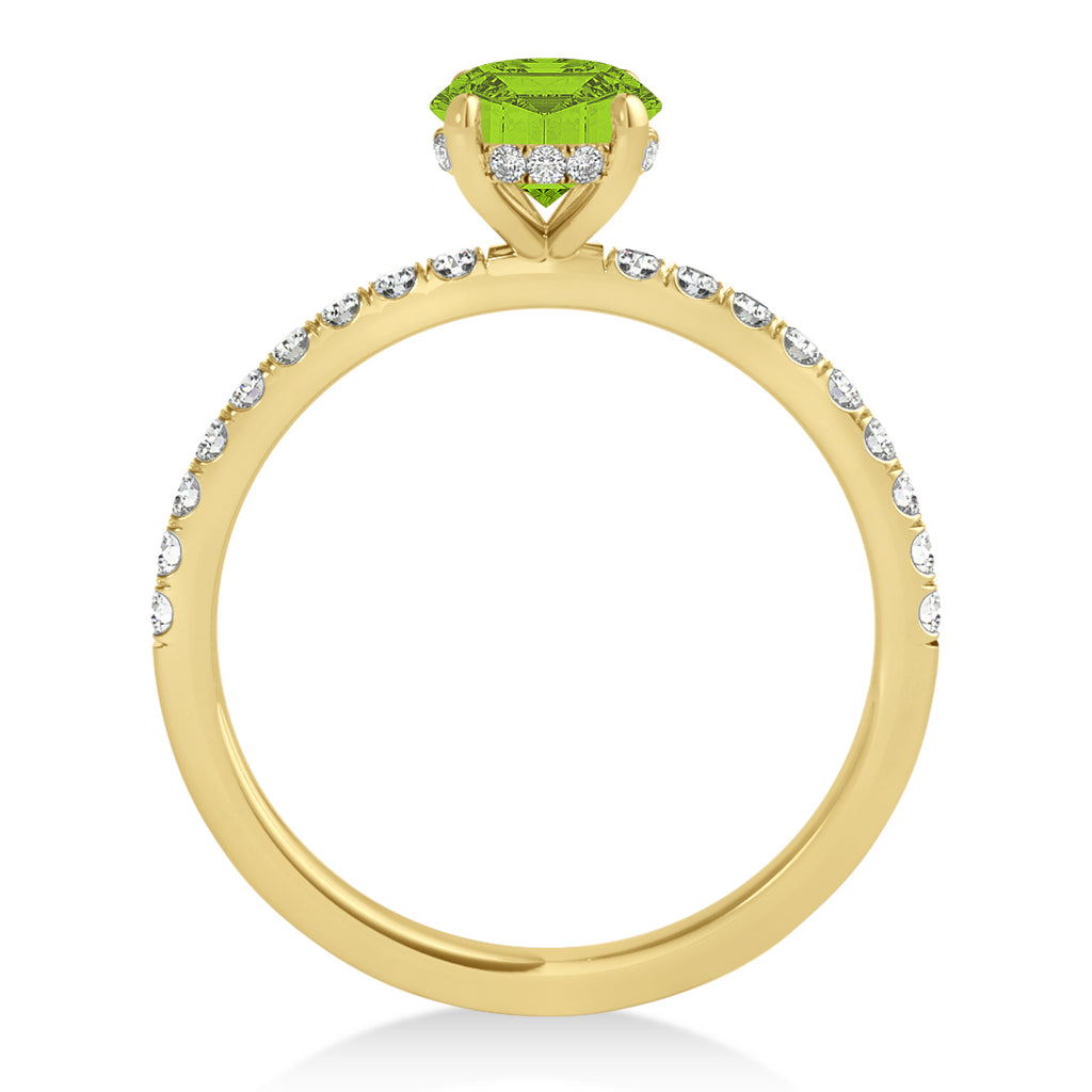Round Peridot & Diamond Single Row Hidden Halo Engagement Ring 14k Yellow Gold (1.25ct)