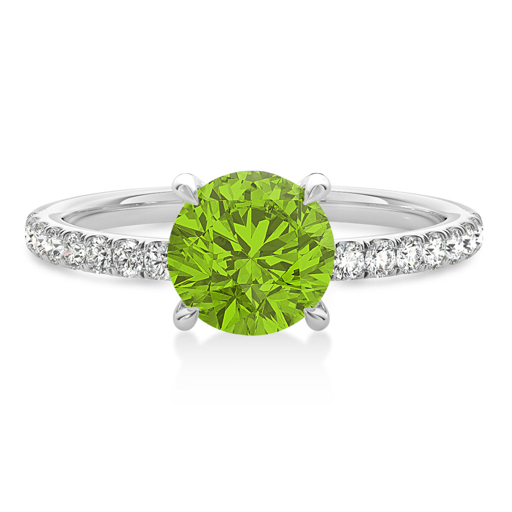 Round Peridot & Diamond Single Row Hidden Halo Engagement Ring 18k White Gold (1.25ct)