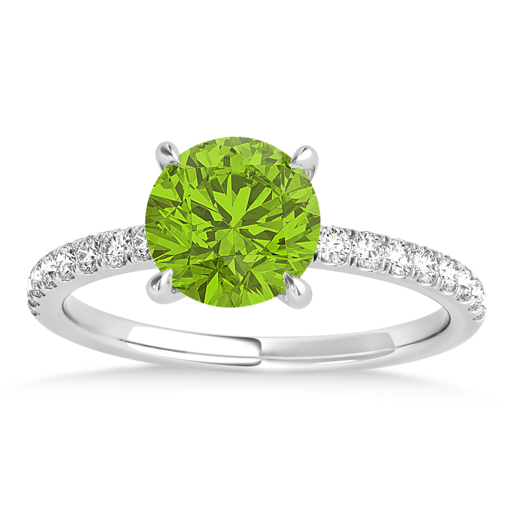Round Peridot & Diamond Single Row Hidden Halo Engagement Ring 18k White Gold (1.25ct)