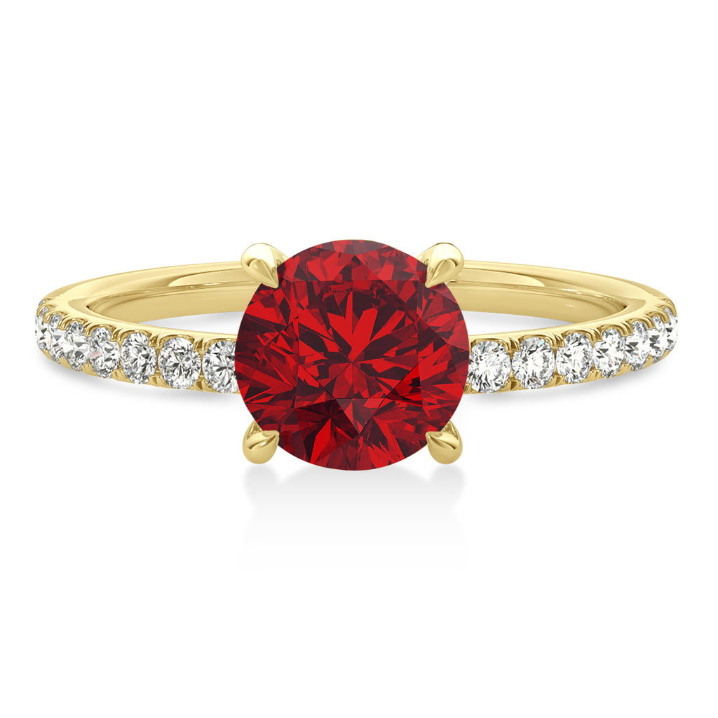 Round Ruby & Diamond Single Row Hidden Halo Engagement Ring 14k Yellow Gold (1.25ct)