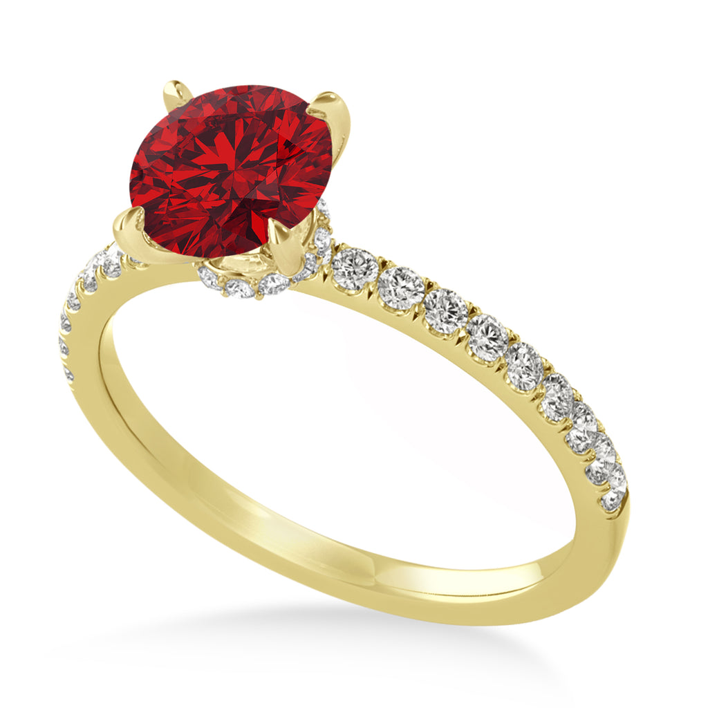 Round Ruby & Diamond Single Row Hidden Halo Engagement Ring 14k Yellow Gold (1.25ct)