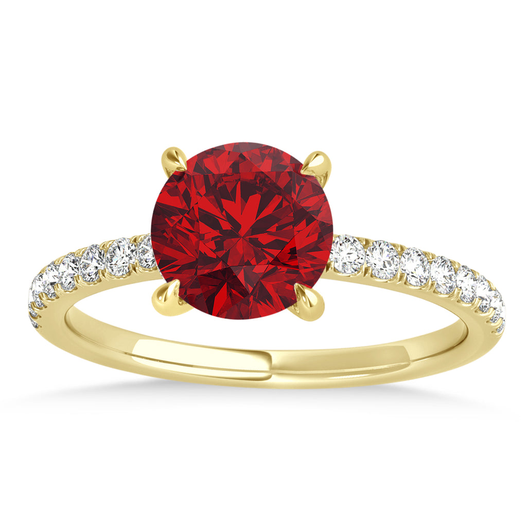 Round Ruby & Diamond Single Row Hidden Halo Engagement Ring 14k Yellow Gold (1.25ct)