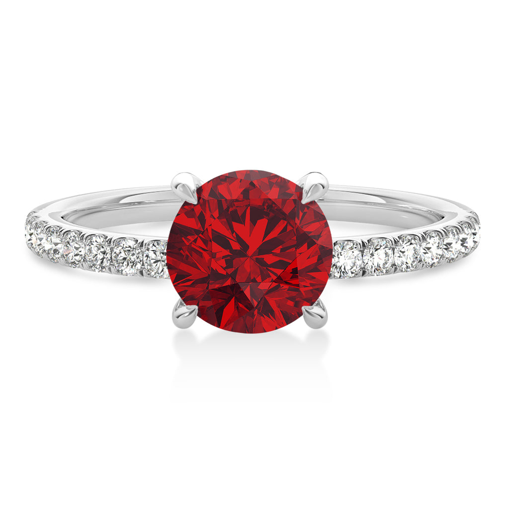 Round Ruby & Diamond Single Row Hidden Halo Engagement Ring 18k White Gold (1.25ct)