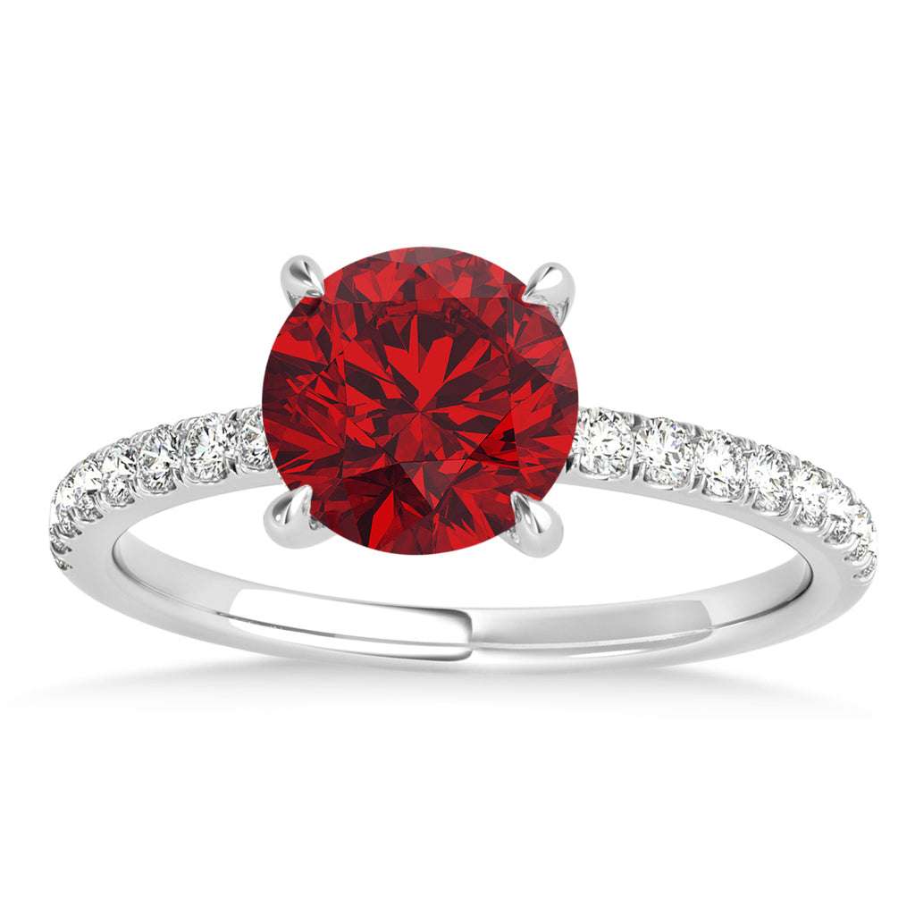 Round Ruby & Diamond Single Row Hidden Halo Engagement Ring 18k White Gold (1.25ct)