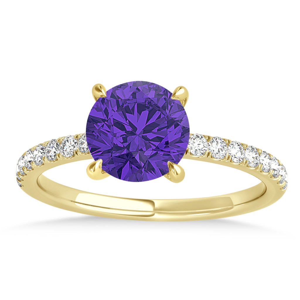 Round Tanzanite & Diamond Single Row Hidden Halo Engagement Ring 14k Yellow Gold (1.25ct)